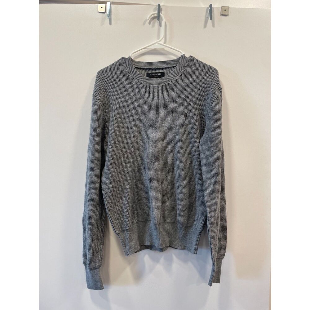 Men's EUC Grey Allsaints Rias Crewneck Sweater Weave Long Sleeve 100% cotton
